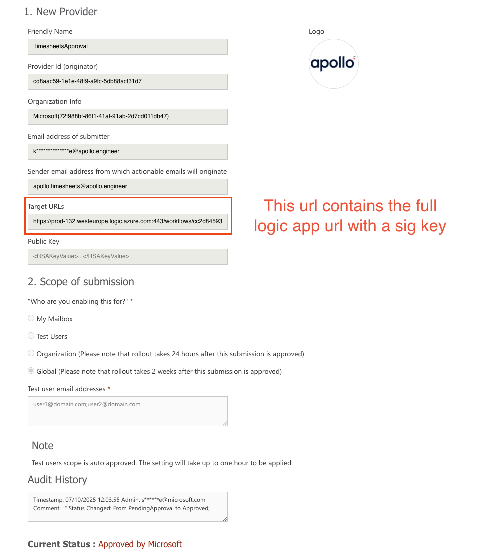 Full target url with exposed sig key
