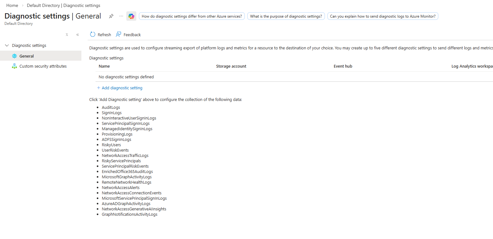 Setup Entra diagnostic 2