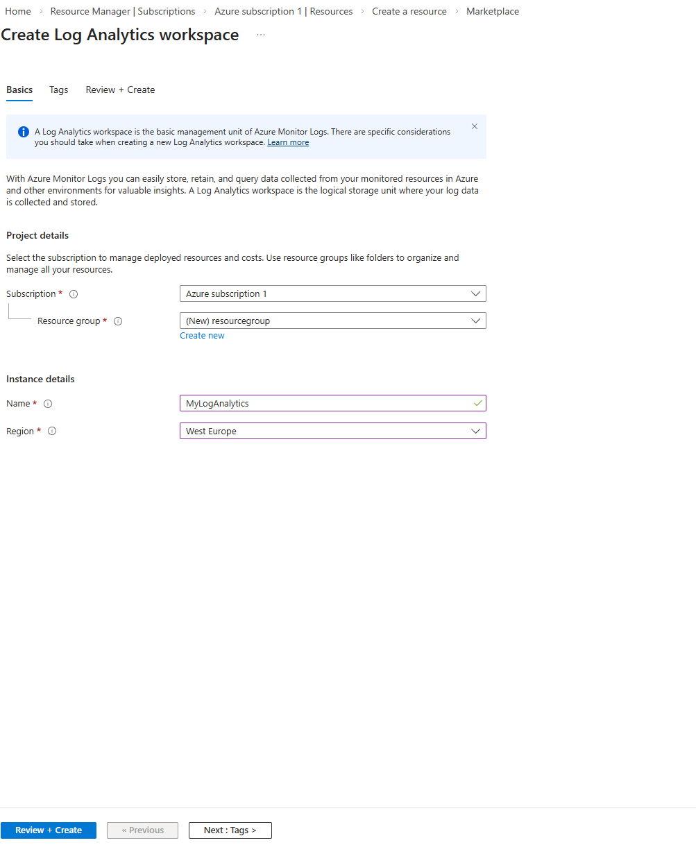 Setup Log analytics workspace 2