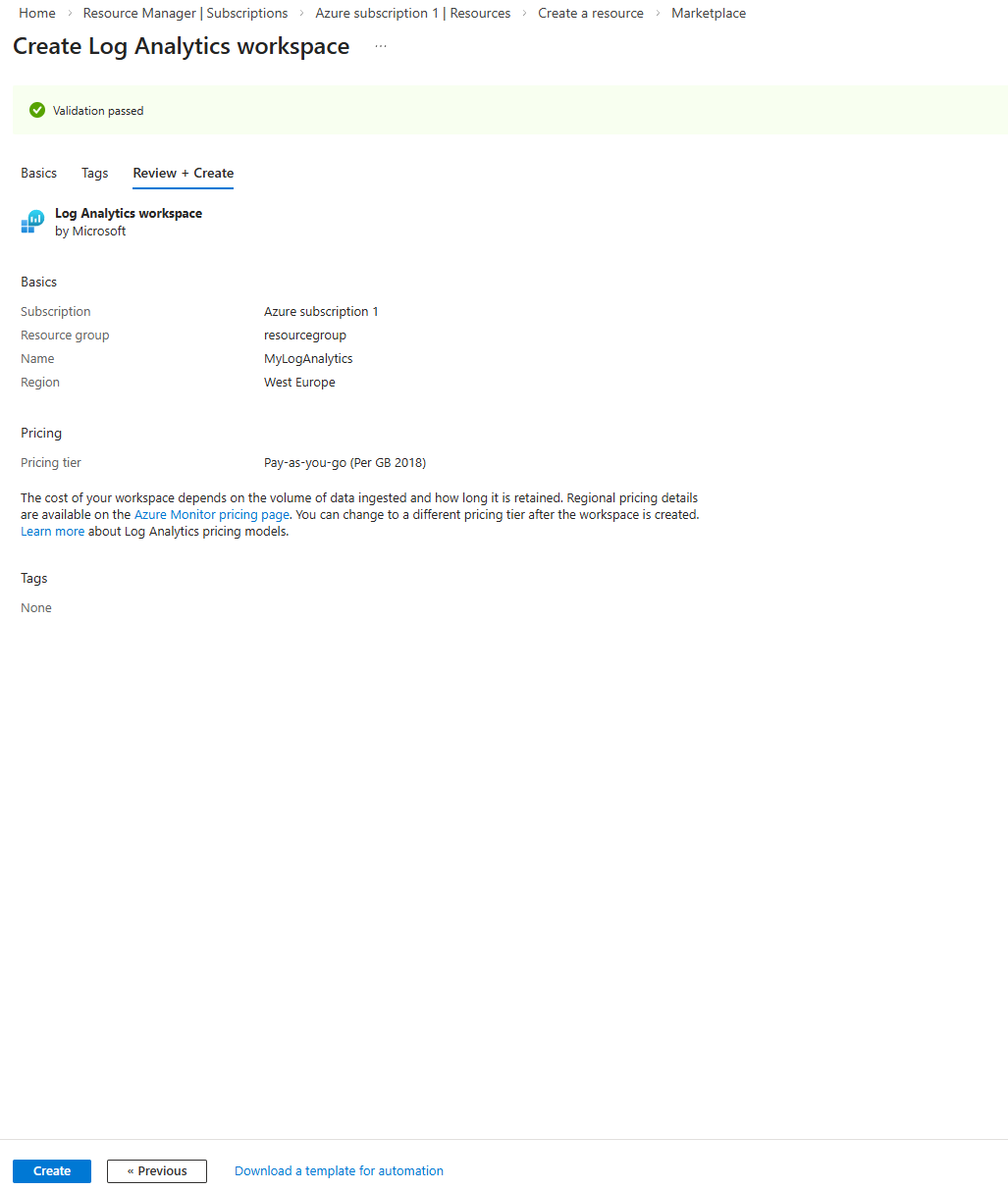 Setup Log analytics workspace 3