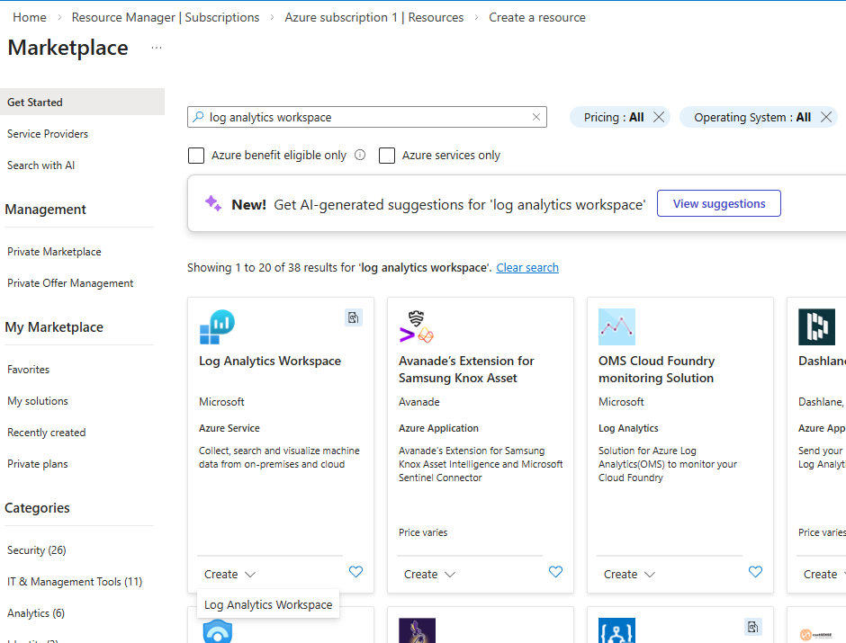 Setup Log analytics workspace 1